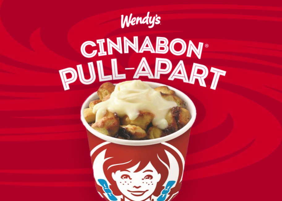 Cinnabon pull-apart in Wendy's cup on red background