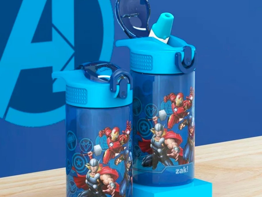 two blue avengers zak designs cups on table