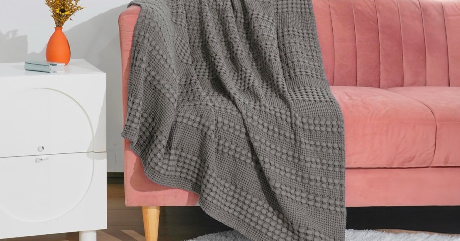 100% Cotton Waffle Weave Throw Blanket Only $17.99 on Amazon | Over 10,000 5-Star Reviews!