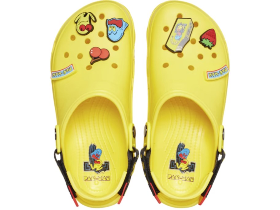pair of yellow Crocs Pac-man style