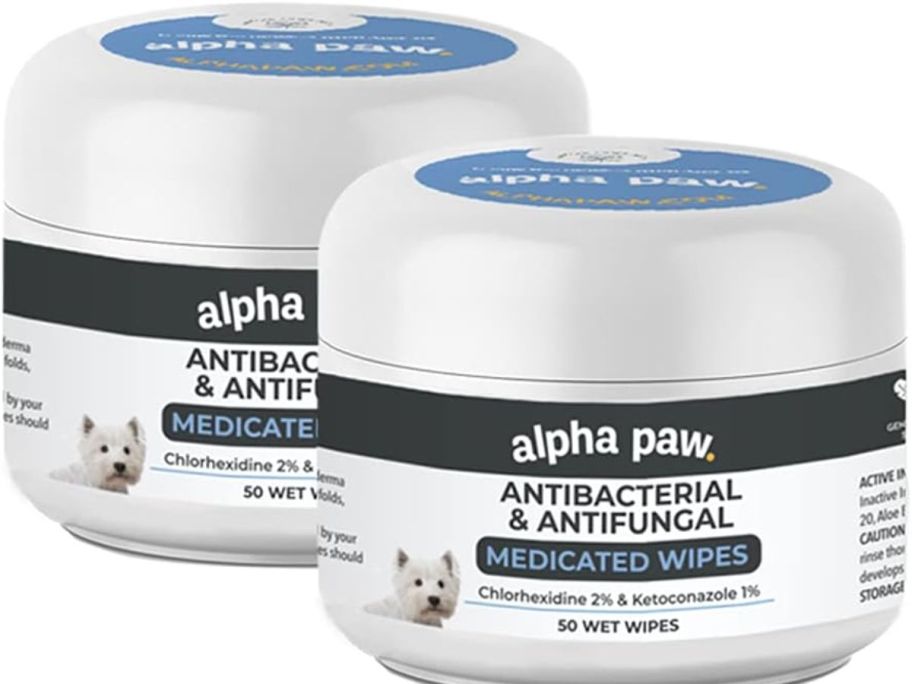 2 Smiling Paws Pets Alpha Paws - Antibacterial & Antifungal Wipes for Dogs & Cats containers