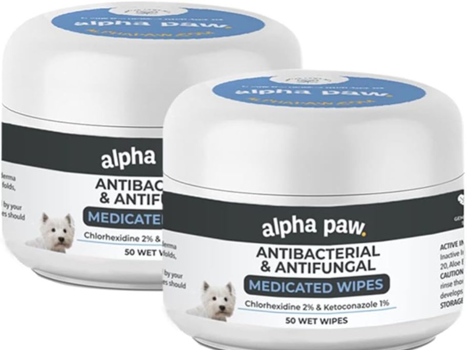 2 Smiling Paws Pets Alpha Paws - Antibacterial & Antifungal Wipes for Dogs & Cats containers