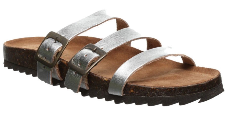 footbed sandals with 3 silver straps and buckles
