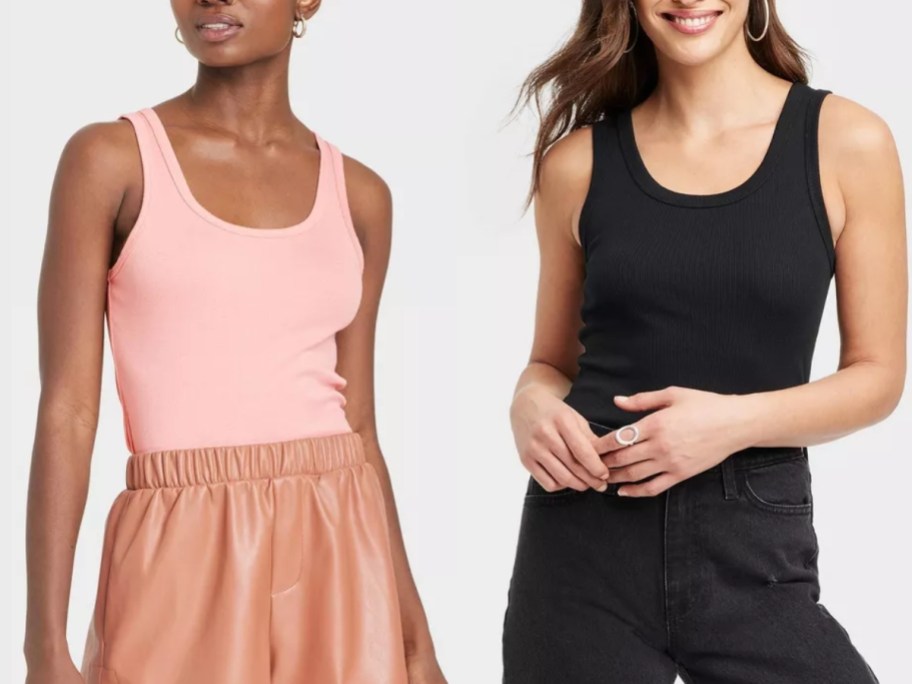 women wearing a new day shrunken and ribbed tank tops from target