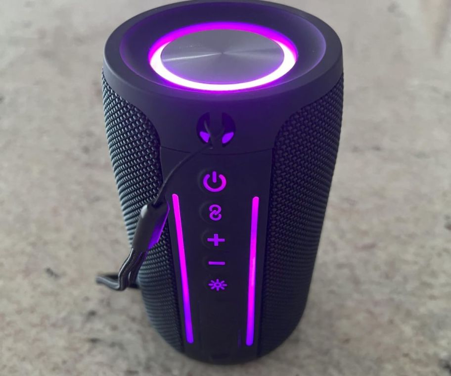 ABitmax Bluetooth Speaker in black with purple light