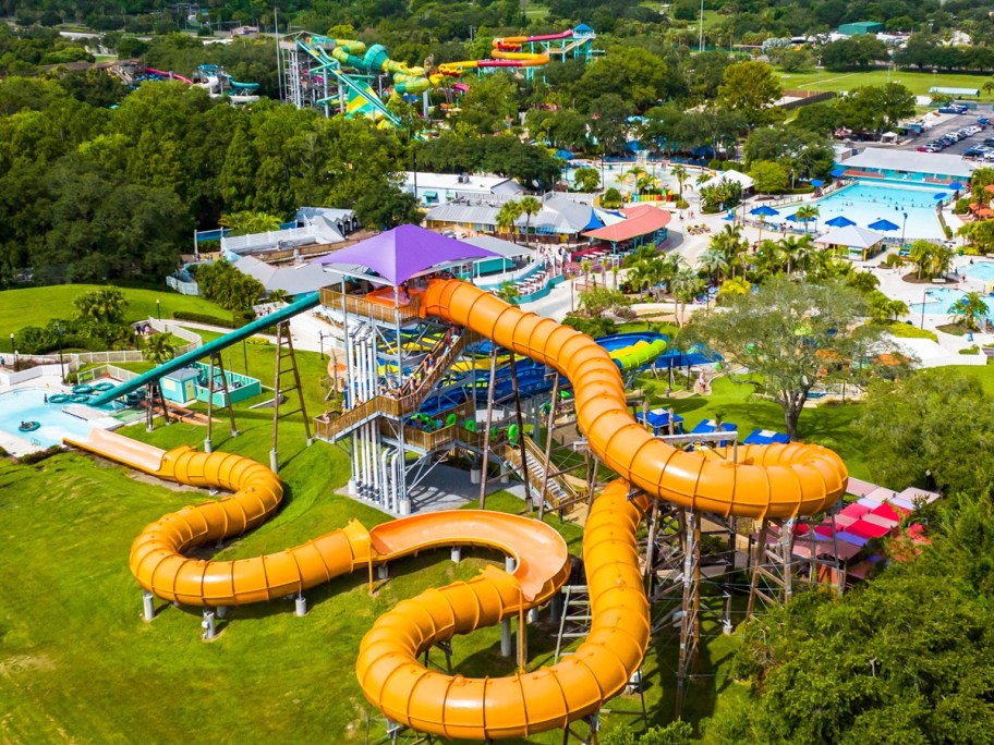large colorful water slides at Adventure Island park
