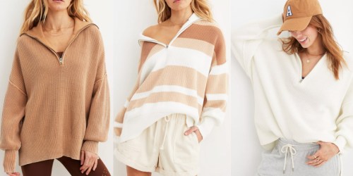 Up to 80% Off Aerie Clearance Clothing | Trendy Quarter-Zip Sweater Only $20.98 (Reg. $70)