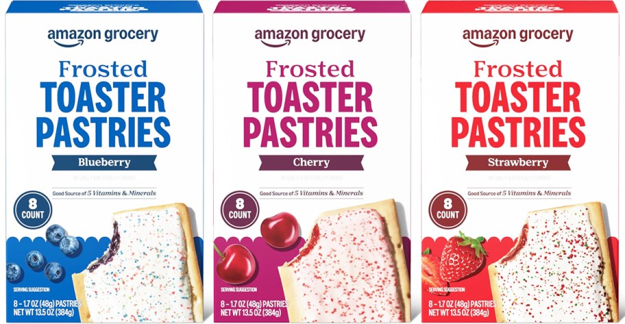 3 boxes of Amazon Grocery Frosted Toaster Pastries