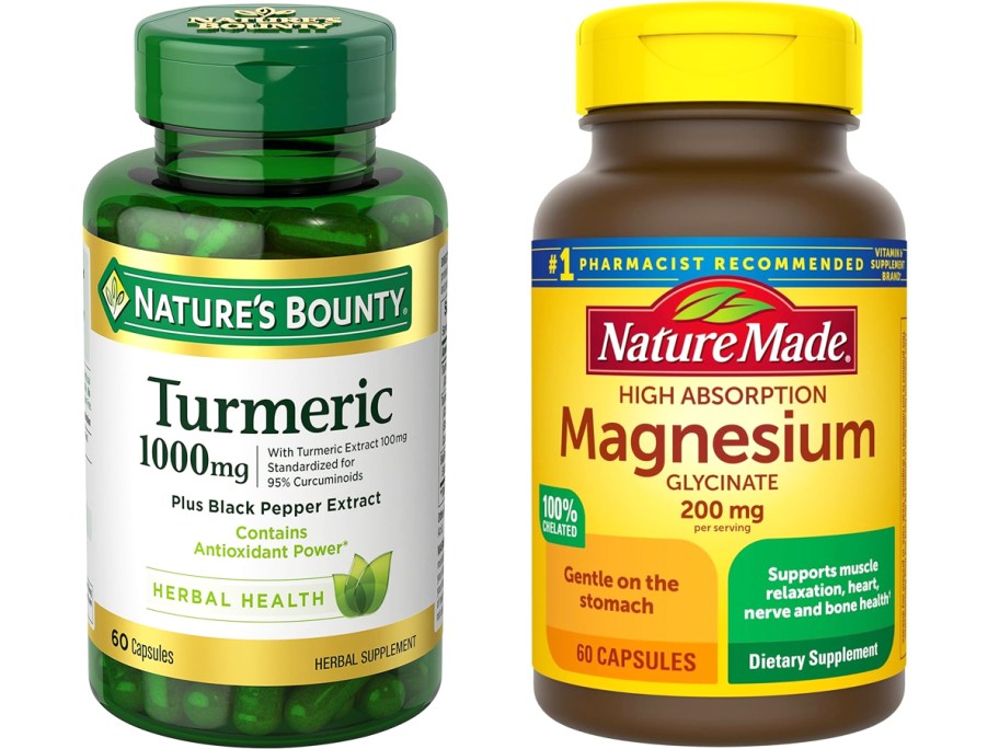 Nature's Bounty Turmeric and Nature Made Magnesium Glycinate supplements