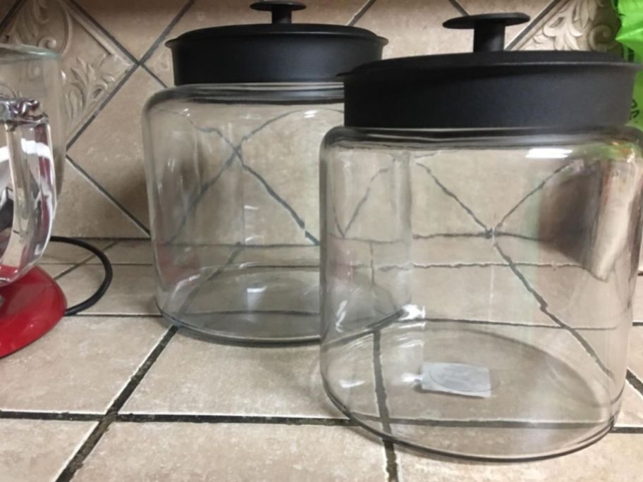 Two empty Anchor Hocking Mini Montana Glass jars