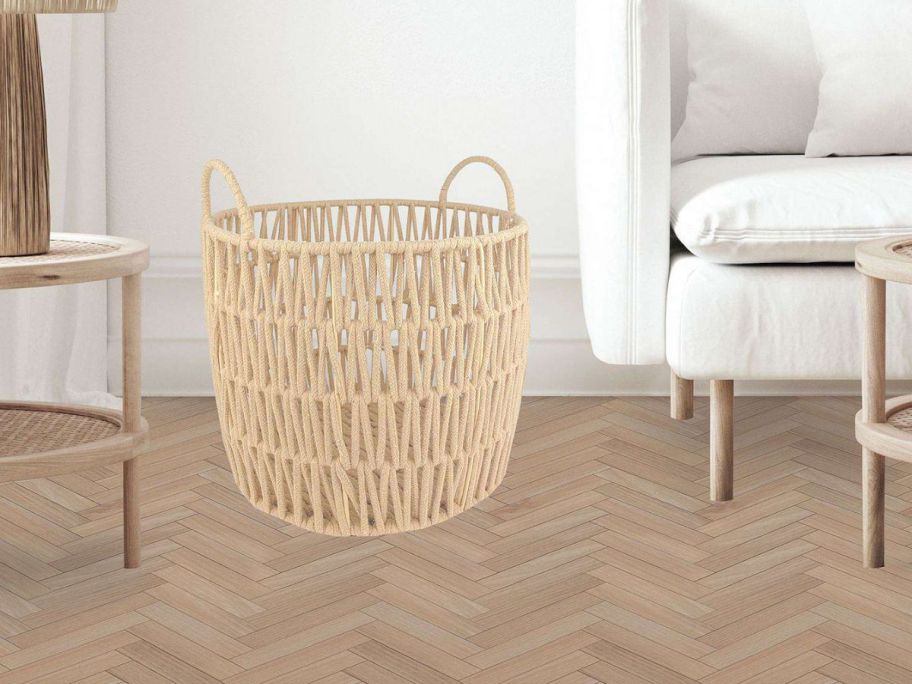 Belle Maison Round Rope Basket in living room