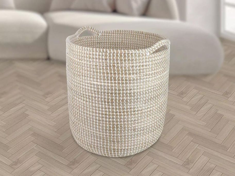 Belle Maison Round Seagrass Basket in living room