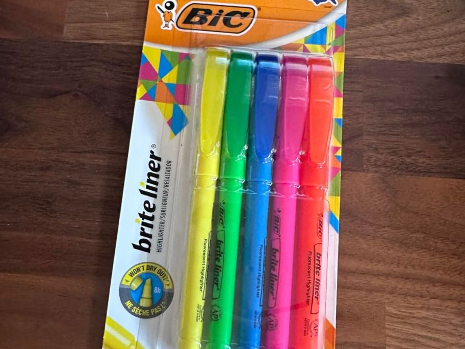 A pack of 5 Bic Brite Liner Highlighters 