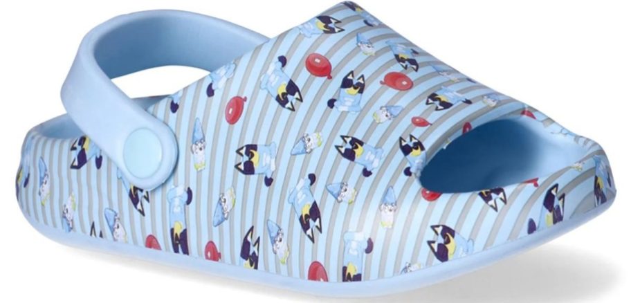 a light blue toddler slide with heel strap