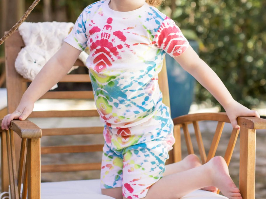 child wearing tie dye pajama set