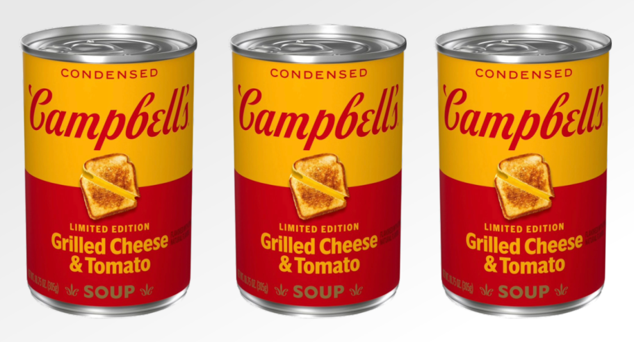 cans of campbells grilled cheese and tomato soup