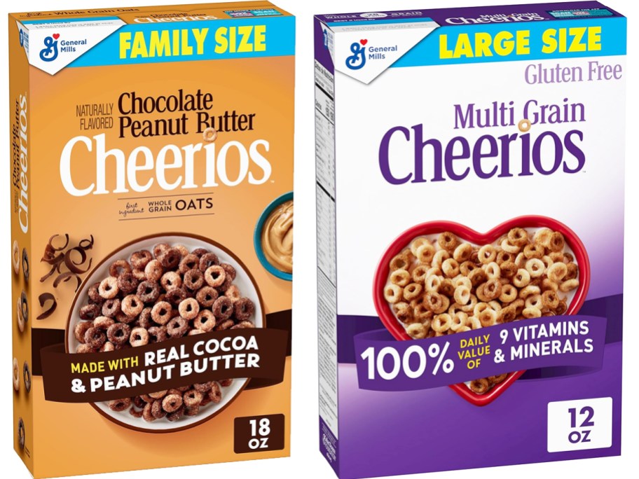 boxes of Cheerios Chocolate & Peanut Butter and Multi-Grain cereals