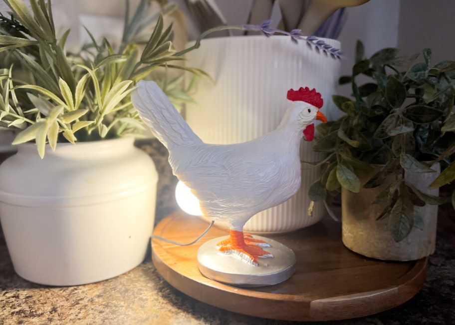 A chicken egg nightlight on a countertop