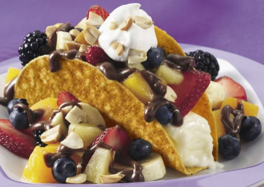 a dessert made with Old El PAso Cinnamon Toast Crunch Taco Shells 
