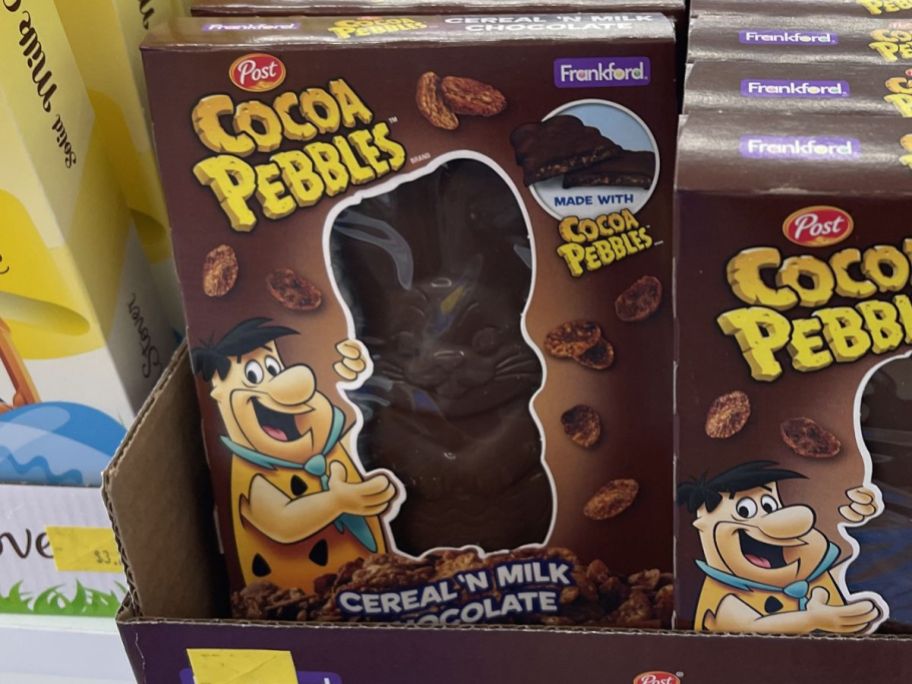 A cocoa pebbles chocolate easter bunny