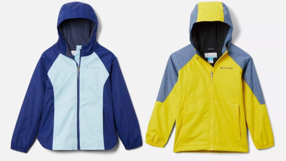 two kids windbreakers one yellow and gray the other sky and dark blue