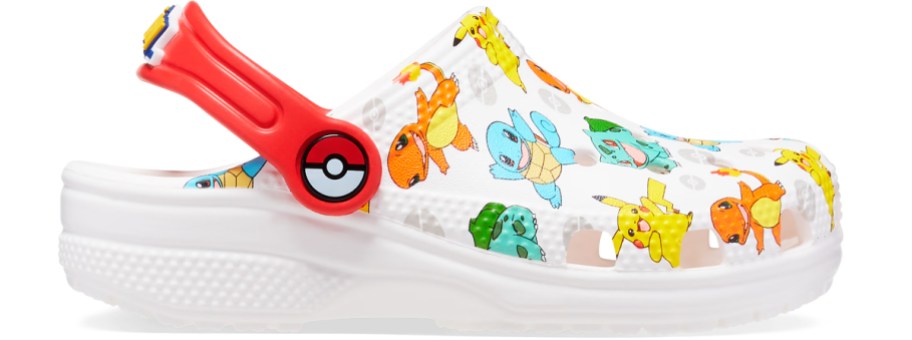 white crocs clog with pokemon print