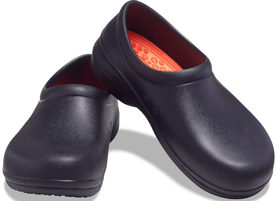 pair of black slip on work shoes
