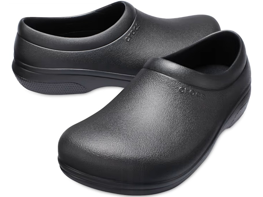 pair of black slip on work shoes