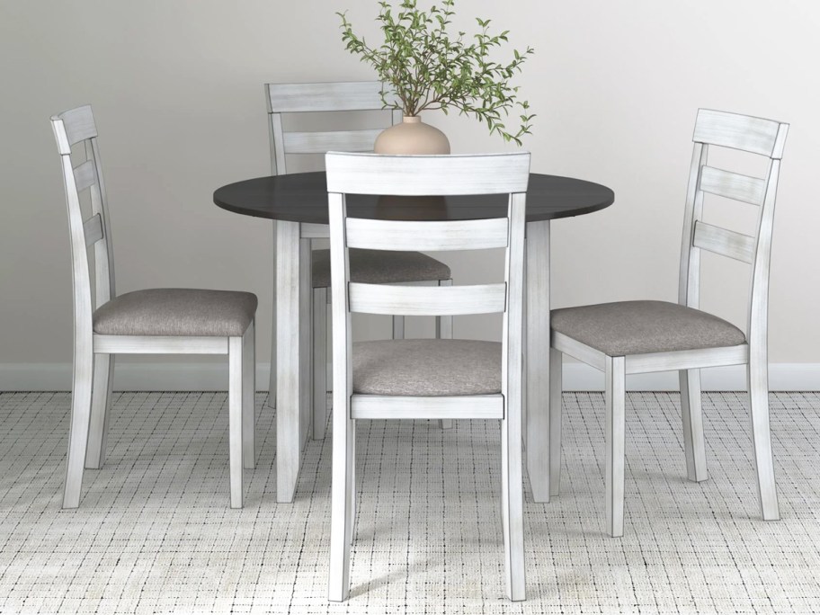white and grey dining set with round table and 4 chairs