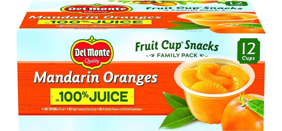 large box of Del Monte Mandarin Orange Fruit Cups