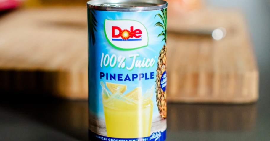 can of Dole Pineapple Juice on kitchen counter