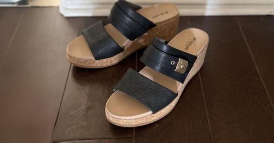 Dr Scholls cork Wedge Sandal with black straps