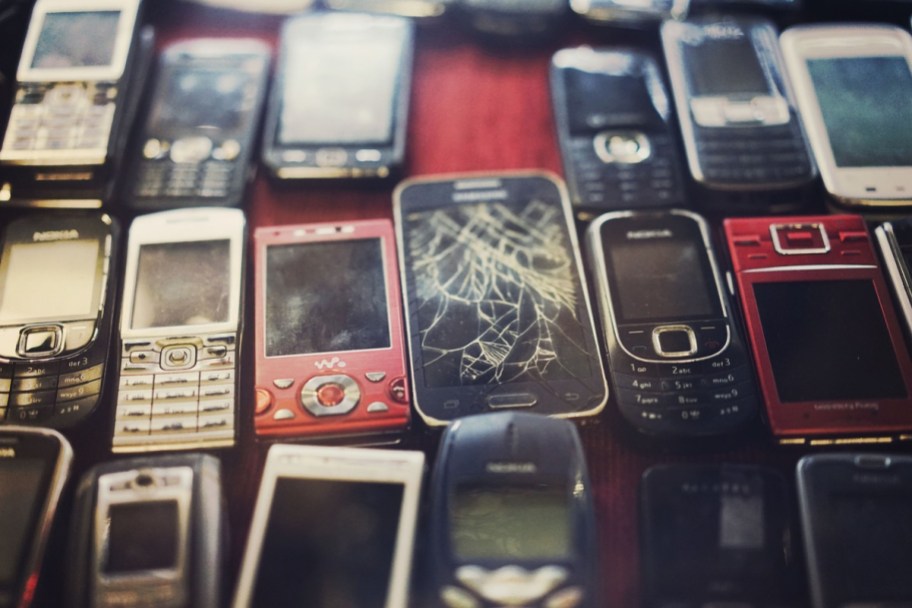 A pile of old cell phones or e-waste