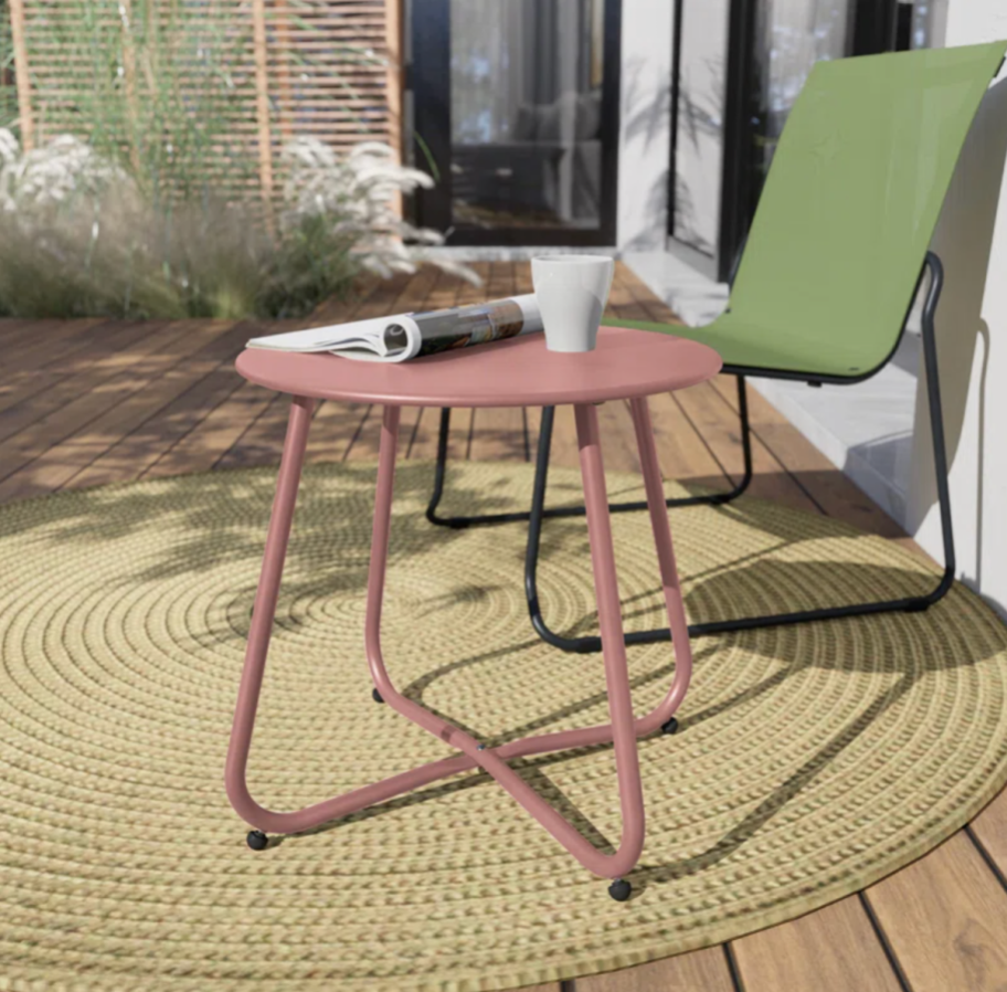 a pink side table from the Wayfair outdoor furniture sale