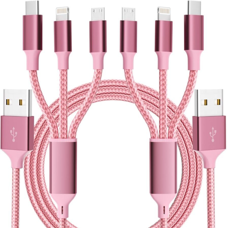Stock image of 2 pink multi-connection charging cables