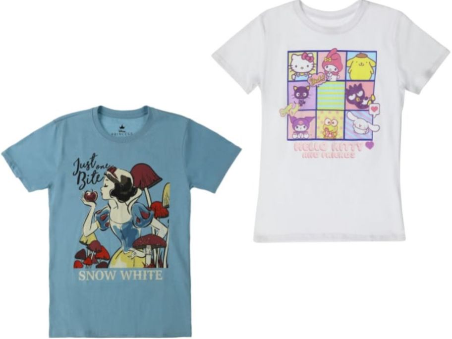 Snow White and Hellow Kitty Graphic Tees from Five Below