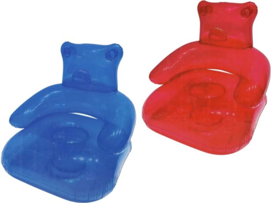 Stock images of two inflatable gummy bear chairs from Five Below