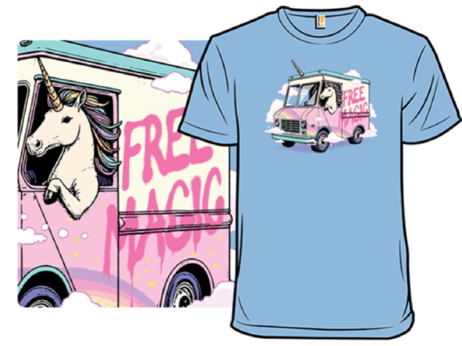 Free magic ice cream truck t-shirt woot t shirt with a. unicorn displayed