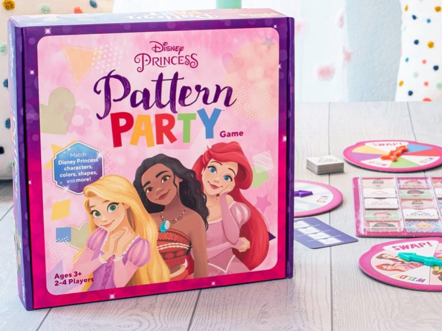 pink box for Funko Disney Princess Pattern Party Game on table