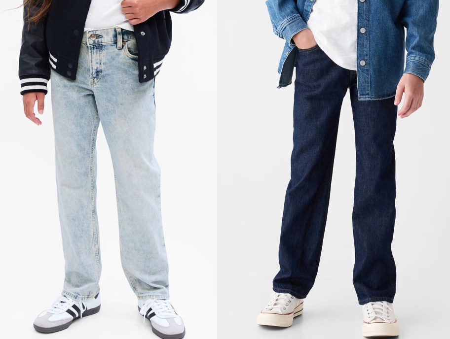 kids in light and dark wash jeans