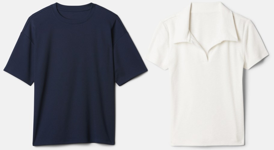 navy blue t-shirt and white polo shirt