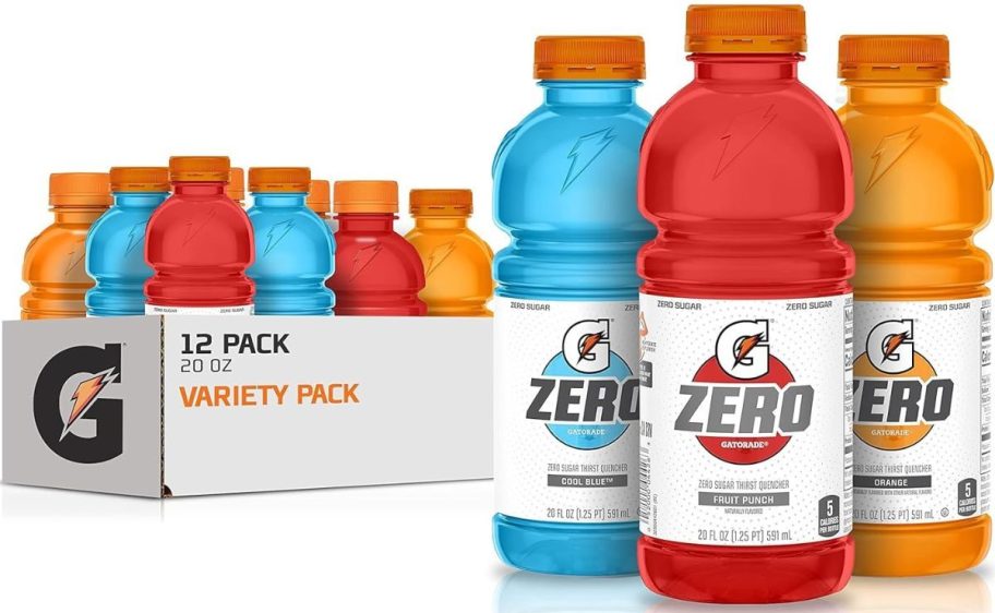 Stock image of a 12-pack of Gatorade G Zero Drinks