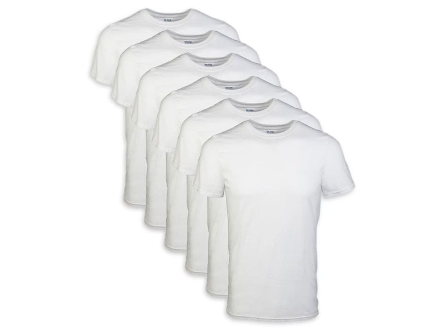 Gildan Adult Men's Short Sleeve Crew White T-Shirt, 6-Pack, Sizes S-2XL stock image