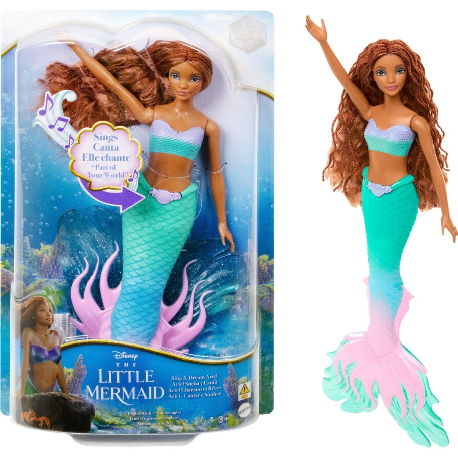 Disney The Little Mermaid Sing & Dream Ariel doll shown outside and inside the packaging