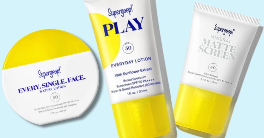 various supergoop sunscreen products