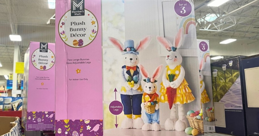 Plush Bunny Decor Set of 3 in a box on shelf at Sam's Club