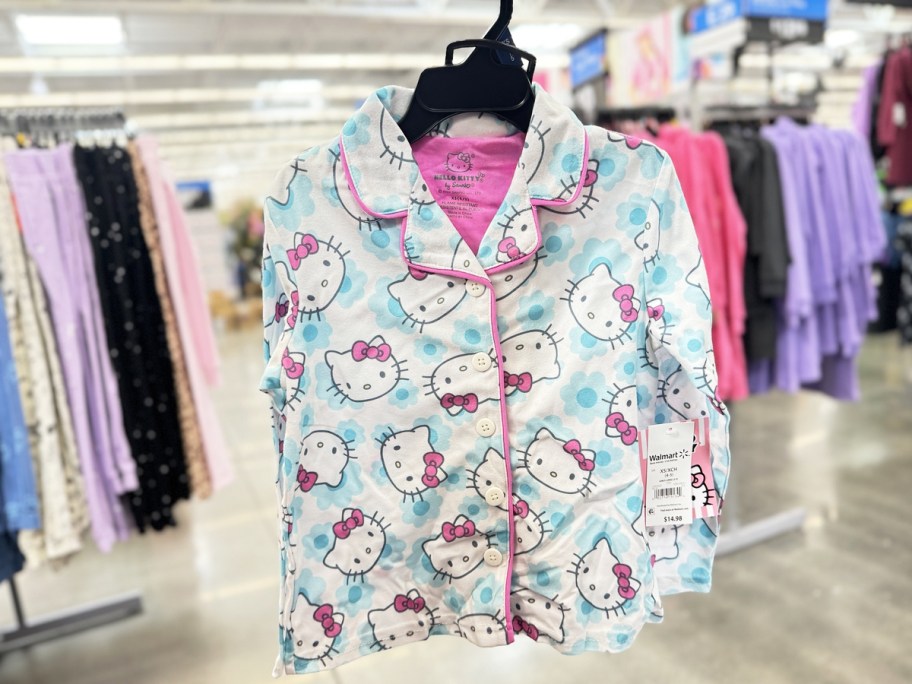 hello kitty print pajamas set on hanger