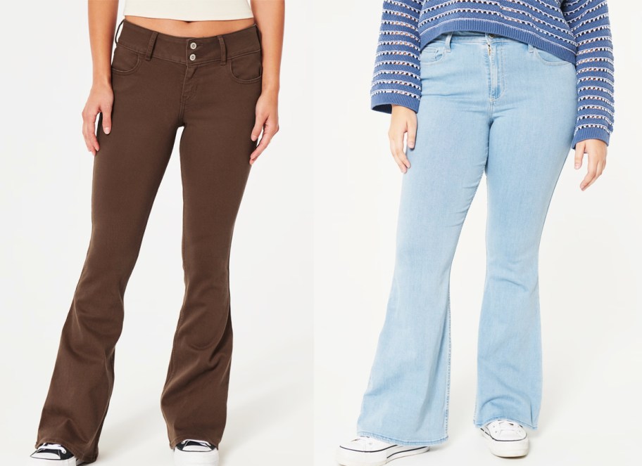 two women in brown and light wash jeans