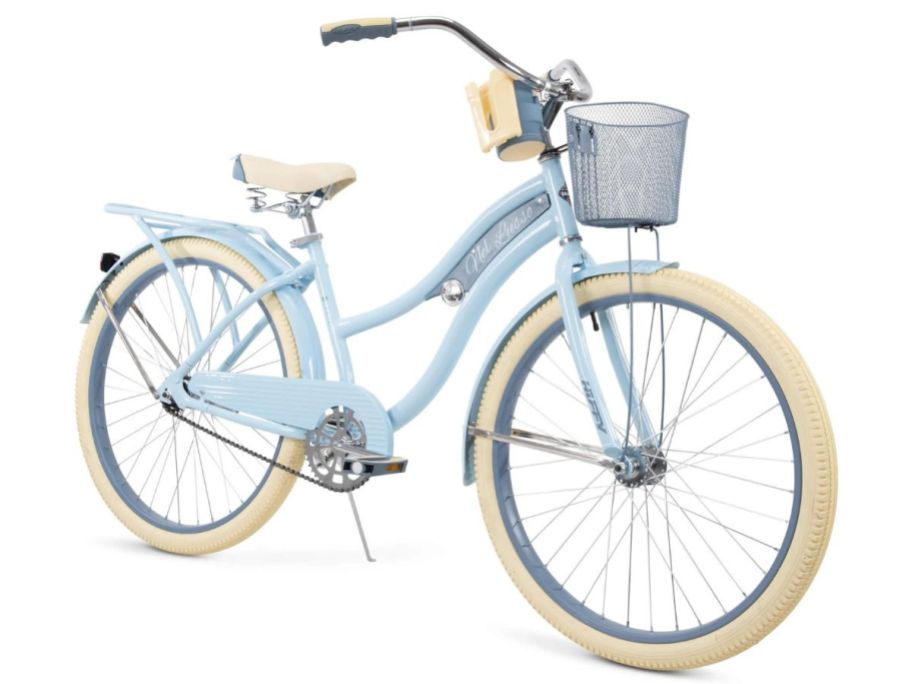 A light blue Huffy 26" Nel Lusso Classic Cruiser Bike