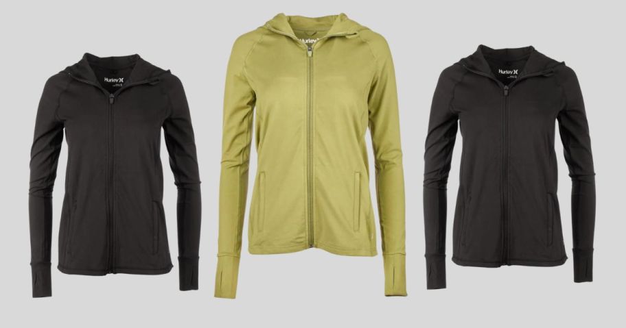 black green and black zip up womens jackets